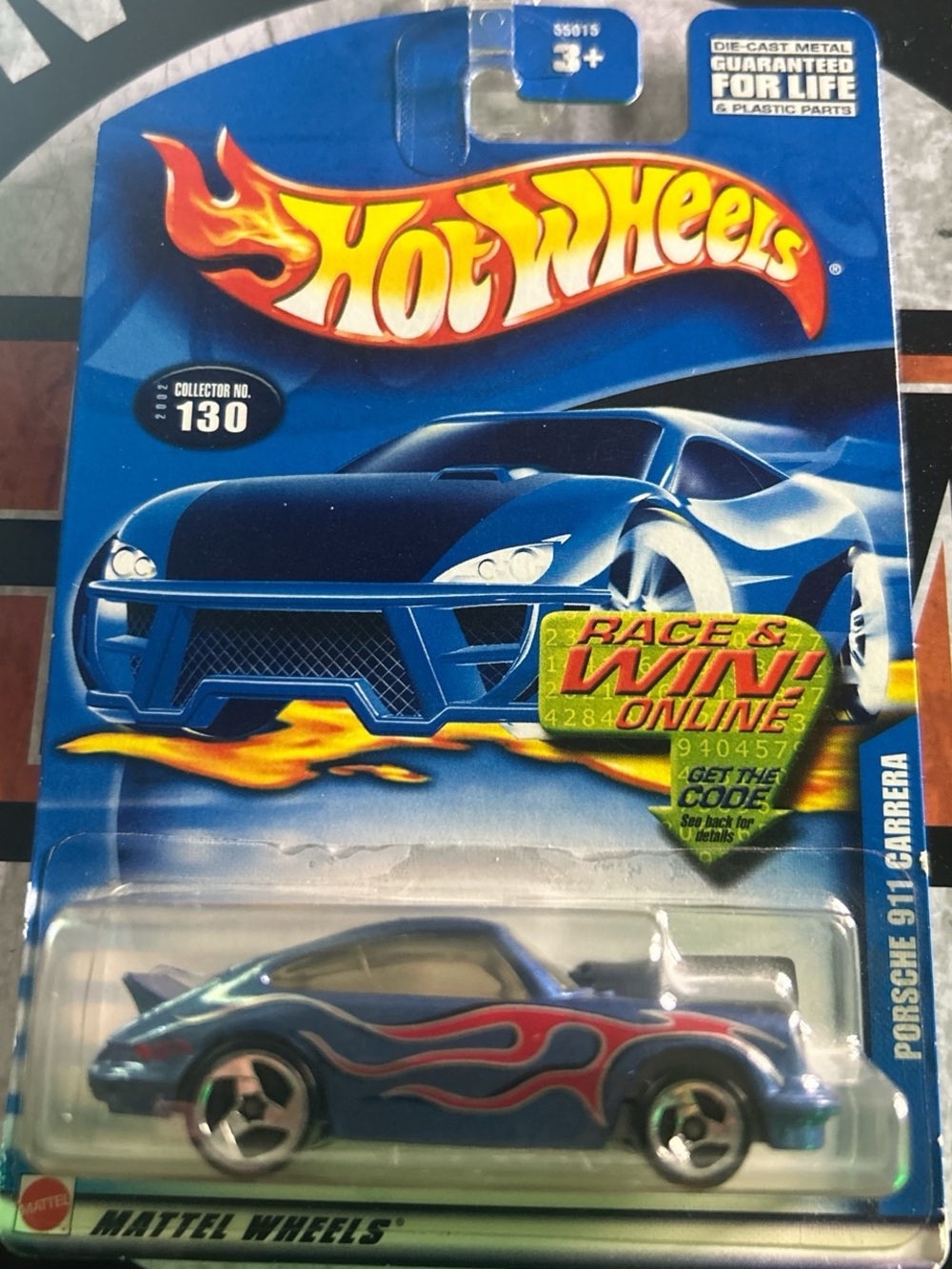 Hot Wheels Porsche 911 Carrera Toy Car - Blue with Red Flames